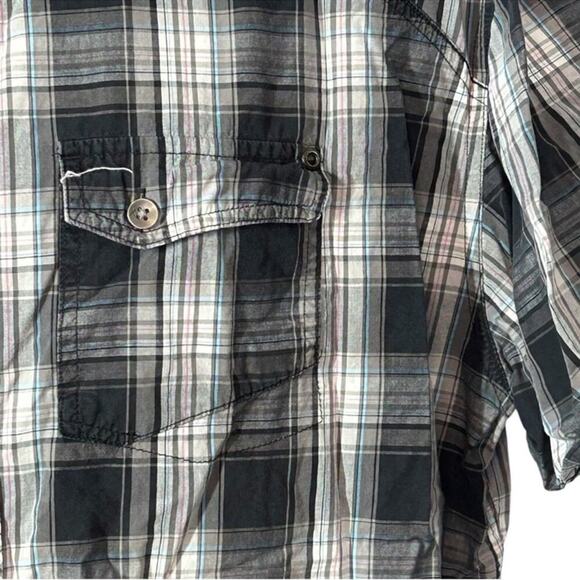 Marc Ecko Deadly Threads Plaid Button-Up Shirt XXL – Black, Grey & Blue - Picture 6 of 14